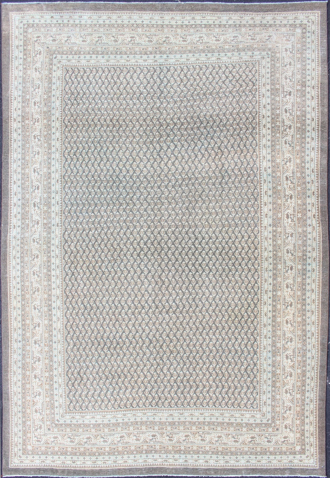 Antique Persian Tabriz Rug with Small - Scale All - Over Design and Gray Background Gray background Tabriz Antique rug from Persia with Repeating Geometric design, rug SUS - 2009 - 822, country of origin / type: Iran / Tabriz, circa 1940 This an... - Keivan Woven ArtsSUS - 2009 - 822 - 13322