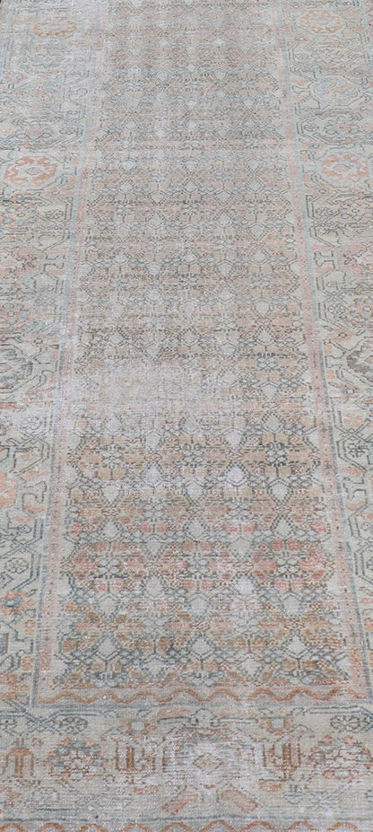 Fine Persian Malayer Runner in Soft Tones of Blue, Salmon, Pink, Peach & Orange Long Persian Malayer runner with small pattern in all - over design. Fine Persian Malayer Runner in soft tones of blue, salmon, pink, peach and orange and earthy tones... - Keivan Woven ArtsSUS - 2012 - 1075 - 14314