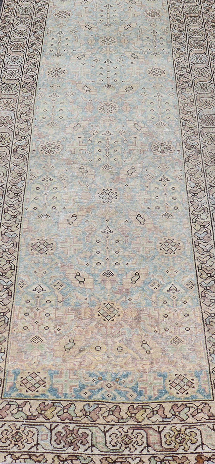 Antique Persian Malayer Runner with Sub - Geometric Design in Blue and Brown Tones Long antique Persian Malayer runner with sub - geometric design. Intricately designed antique Malayer runner in light tones, Keivan Woven Arts rug/SUS - 2007 - 1287, coun... - Keivan Woven ArtsSUS - 2012 - 188 - 14270Rug