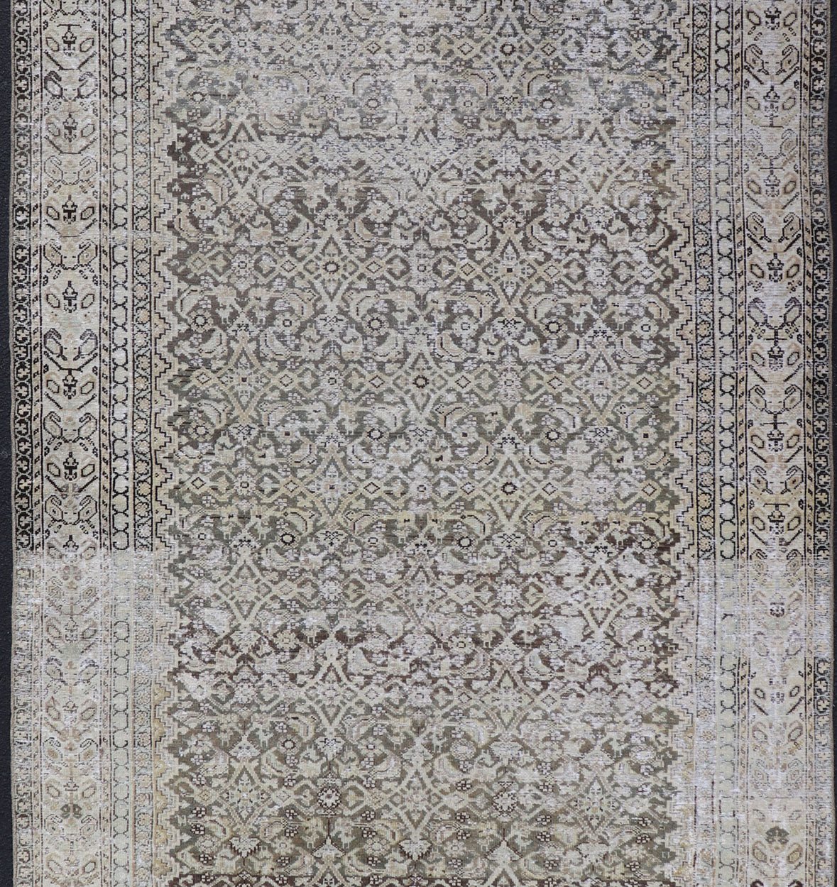 Gray & Charcoal Antique Distressed Persian Malayer Gallery Rug with All - Over Herati Design. All - over Herati motif design Persian distressed antique Malayer Gallery rug in tones of gray, charcoal and neutrals rug SUS - 2012 - 272, country of origin /... - Keivan Woven ArtsSUS - 2012 - 272 - 14274