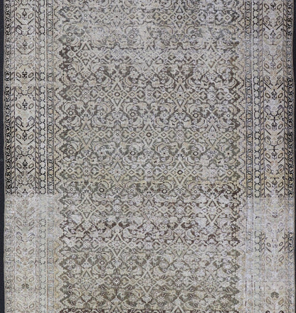 Gray & Charcoal Antique Distressed Persian Malayer Gallery Rug with All - Over Herati Design. All - over Herati motif design Persian distressed antique Malayer Gallery rug in tones of gray, charcoal and neutrals rug SUS - 2012 - 272, country of origin /... - Keivan Woven ArtsSUS - 2012 - 272 - 14274