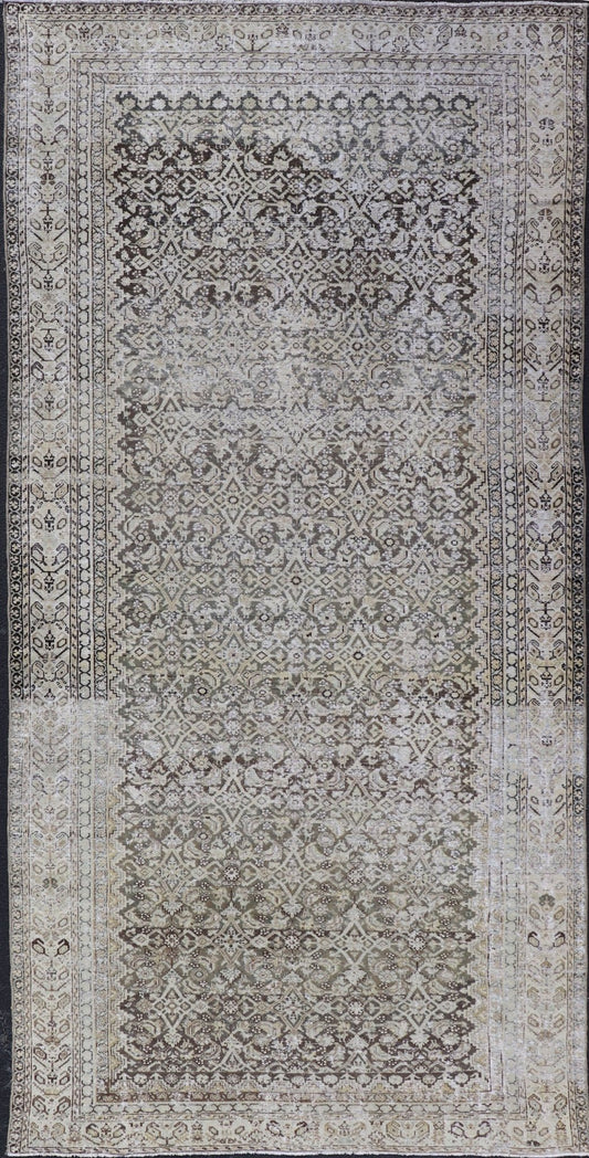 Gray & Charcoal Antique Distressed Persian Malayer Gallery Rug with All - Over Herati Design. All - over Herati motif design Persian distressed antique Malayer Gallery rug in tones of gray, charcoal and neutrals rug SUS - 2012 - 272, country of origin /... - Keivan Woven ArtsSUS - 2012 - 272 - 14274