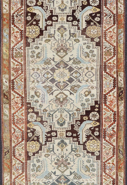 Long Runner Antique from Persia Malayer in Gray - Blue and Earthy Tones with Red Antique Runner Persian Malayer with all - over intricate floral design in multi - colors, Keivan Woven Arts / rug SUS - 2012 - 635, country of origin / type: Iran / Malayer, ... - Keivan Woven ArtsSUS - 2012 - 635 - 15082Rug