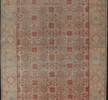 Persian Tabriz Rug with Boteh Design in Cream, Coral, Light Green/ Blue Antique Persian Tabriz rug with all - over floral design in light blue/ light green, salmon, coral, red - coral, and cream rug SUS - 2012 - 697, country of origin / type: Iran / Tab... - Keivan Woven ArtsSUS - 2012 - 697 - 14286Rug