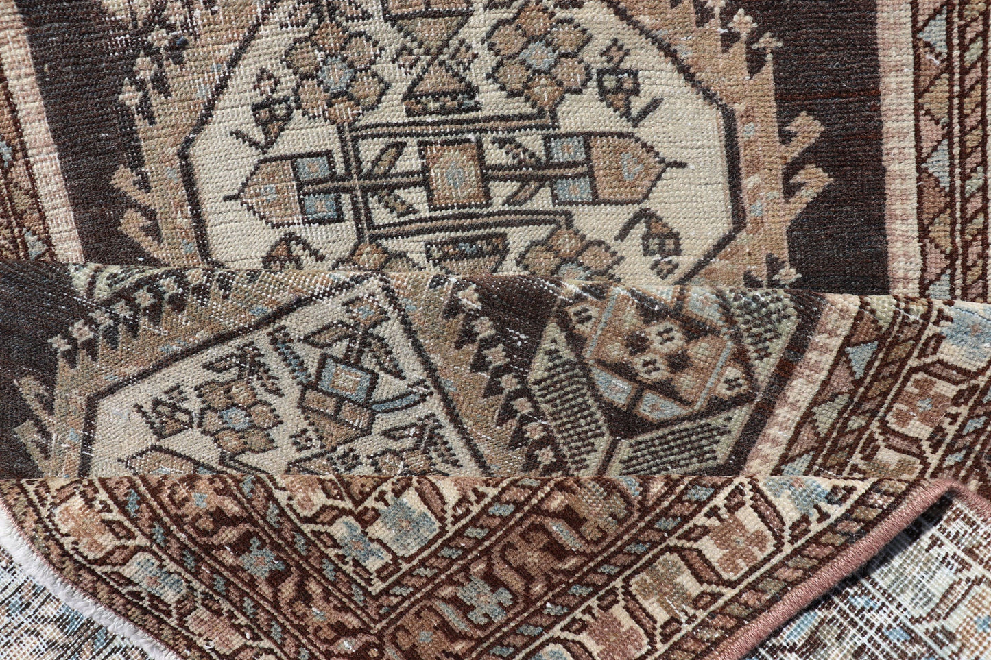 Antique Persian Hamadan Long Runner in Brown, Gray and Charcoal Background. Long Runner, Persian Hamadan antique Runner with all - over Diamond and geometric design in Brown, Charcoal and light blue/gray background. Other colors include Khaki, Ta... - Keivan Woven ArtsSUS - 2012 - 739 - 14290