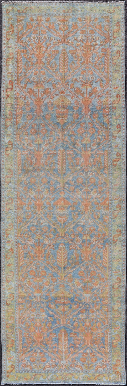 Antique Persian Long Malayer Runner with All Over Geometric Design. Colorful Floral Geometric Persian Malayer antique runner with all - over design, Keivan Woven Arts - rug SUS - 2012 - 820, country of origin / type: Iran / Malayer, circa 1920. Antique... - Keivan Woven ArtsSUS - 2012 - 820 - 14298Rug