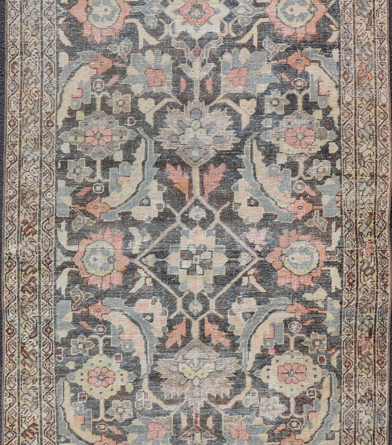Blossoming All - Over Floral Antique Persian Sultanabad Gallery In Gray and Pink Blossoming all over large scale Herati design antique Persian Sultanabad runner in brown, charcoal and D. gray field, Keivan Woven Arts/rug SUS - 2012 - 927, country of ... - Keivan Woven ArtsSUS - 2012 - 927 - 14310