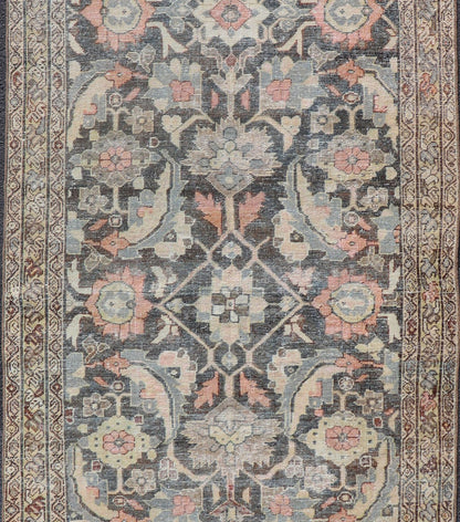 Blossoming All - Over Floral Antique Persian Sultanabad Gallery In Gray and Pink Blossoming all over large scale Herati design antique Persian Sultanabad runner in brown, charcoal and D. gray field, Keivan Woven Arts/rug SUS - 2012 - 927, country of ... - Keivan Woven ArtsSUS - 2012 - 927 - 14310