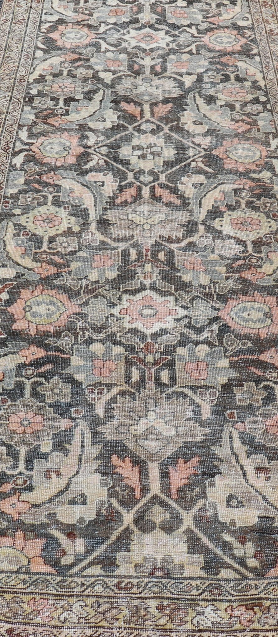 Blossoming All - Over Floral Antique Persian Sultanabad Gallery In Gray and Pink Blossoming all over large scale Herati design antique Persian Sultanabad runner in brown, charcoal and D. gray field, Keivan Woven Arts/rug SUS - 2012 - 927, country of ... - Keivan Woven ArtsSUS - 2012 - 927 - 14310