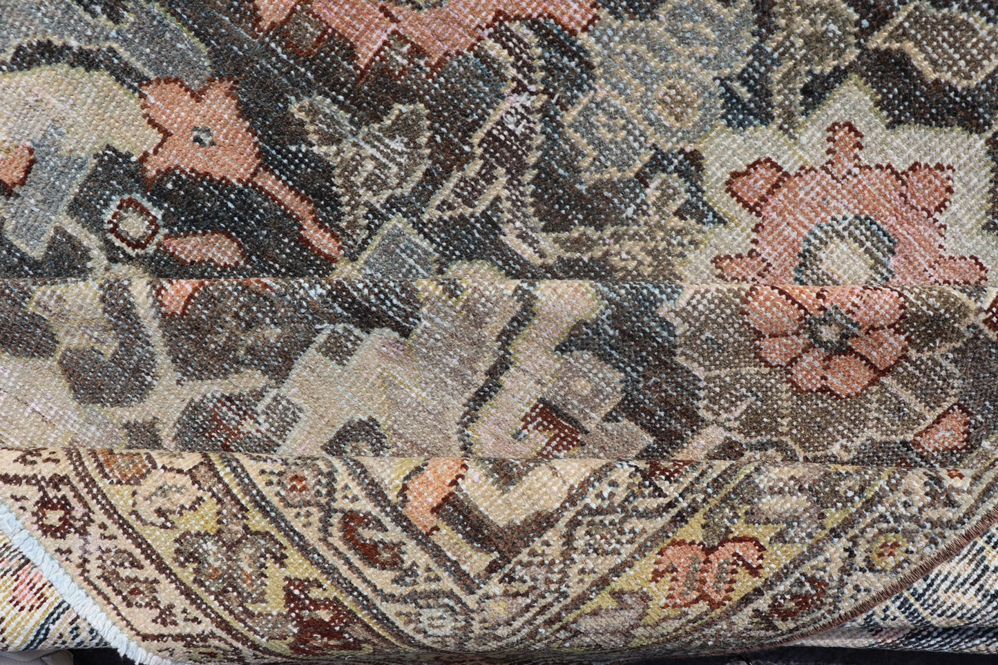 Blossoming All - Over Floral Antique Persian Sultanabad Gallery In Gray and Pink Blossoming all over large scale Herati design antique Persian Sultanabad runner in brown, charcoal and D. gray field, Keivan Woven Arts/rug SUS - 2012 - 927, country of ... - Keivan Woven ArtsSUS - 2012 - 927 - 14310