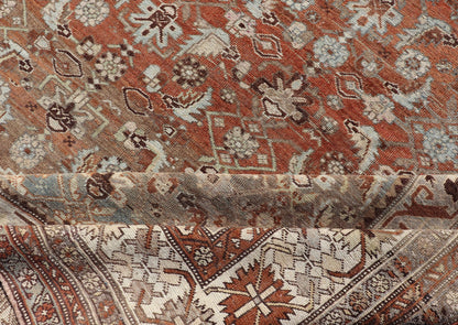 Very Large Antique Persian Bidjar Rug in Gray, taupe green, brown, light Blue, light Orange, Bronze. Very large and substantial Persian antique Bidjar in Light orange - rust, and blue - gray, orange bronze, Taupe green. Measures:14'6 x 24'2 ... - Keivan Woven ArtsSUS - 2101 - 1065 - 14548Rug