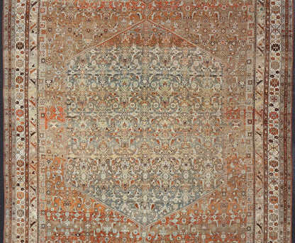 Very Large Antique Persian Bidjar Rug in Gray, taupe green, brown, light Blue, light Orange, Bronze. Very large and substantial Persian antique Bidjar in Light orange - rust, and blue - gray, orange bronze, Taupe green. Measures:14'6 x 24'2 ... - Keivan Woven ArtsSUS - 2101 - 1065 - 14548Rug