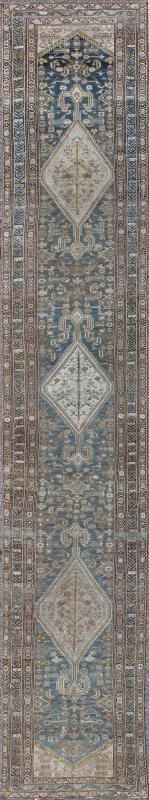 Long Persian Malayer Runner with Free - Flowing Geometric Pattern and Blue Field kwarugs This Persian Malayer runner features a multitude of shades of blue and ivory. The elegant, all - over design in the field consists of a free - flowing geometr... - Keivan Woven ArtsSUS - 232 - 8417