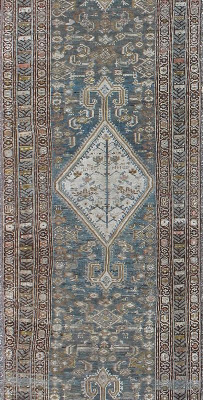 Long Persian Malayer Runner with Free - Flowing Geometric Pattern and Blue Field kwarugs This Persian Malayer runner features a multitude of shades of blue and ivory. The elegant, all - over design in the field consists of a free - flowing geometr... - Keivan Woven ArtsSUS - 232 - 8417Rug