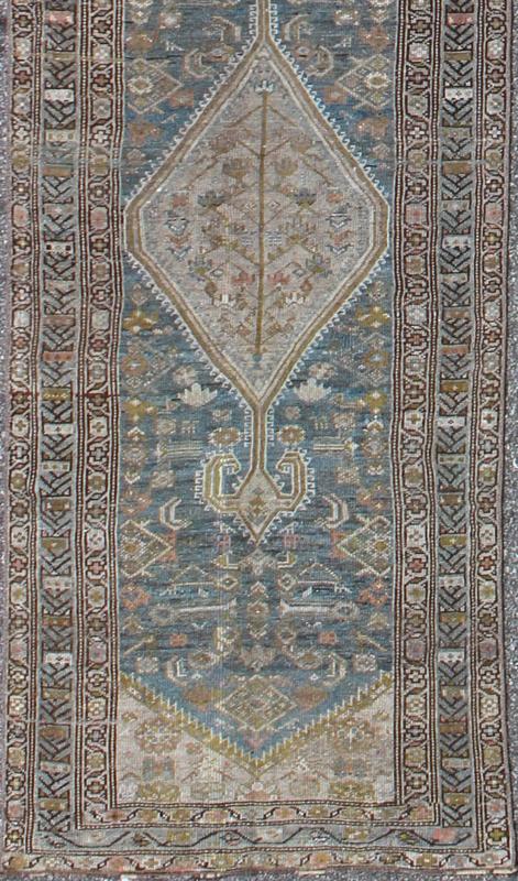 Long Persian Malayer Runner with Free - Flowing Geometric Pattern and Blue Field kwarugs This Persian Malayer runner features a multitude of shades of blue and ivory. The elegant, all - over design in the field consists of a free - flowing geometr... - Keivan Woven ArtsSUS - 232 - 8417Rug