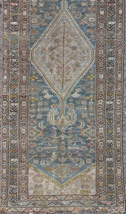 Long Persian Malayer Runner with Free - Flowing Geometric Pattern and Blue Field kwarugs This Persian Malayer runner features a multitude of shades of blue and ivory. The elegant, all - over design in the field consists of a free - flowing geometr... - Keivan Woven ArtsSUS - 232 - 8417Rug