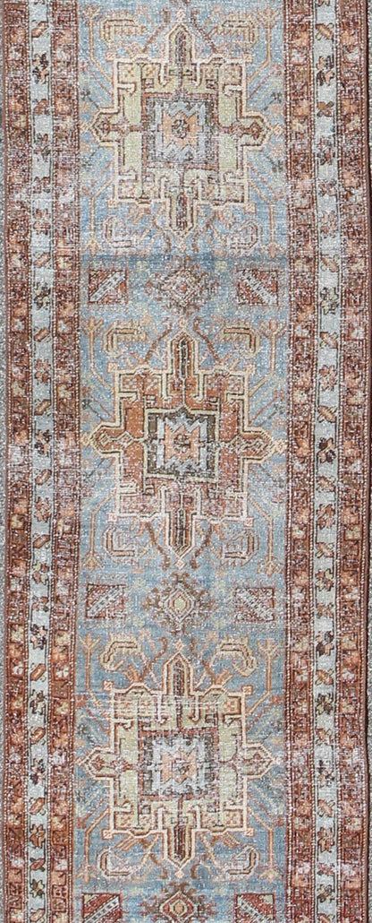 Tribal Medallion Design Heriz Persian Antique Runner in Light Blue and Maroon kwarugs Tribal Medallion Design Heriz Persian Antique Runner in Light Blue and Maroon, rug sus - 4701, country of origin / type: Iran / Heriz Serapi, circa 1910 T... - Keivan Woven ArtsSUS - 4701 - 9128Rug