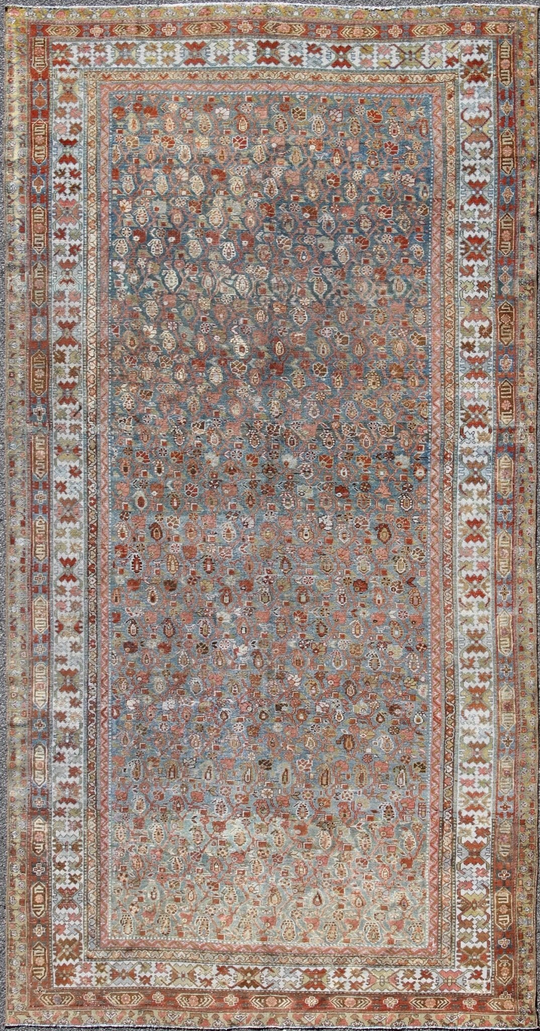 Red and Blue Antique Persian Malayer Rug with All - Over Design and Ornate Borders, rug sus - 4704, country of origin / type: Iran / Malayer, circa 1910 This antique Persian Malayer rug was handwoven in the early 20th century (circa 1910) and bears ... - Keivan Woven ArtsSUS - 4704 - 9136Rug