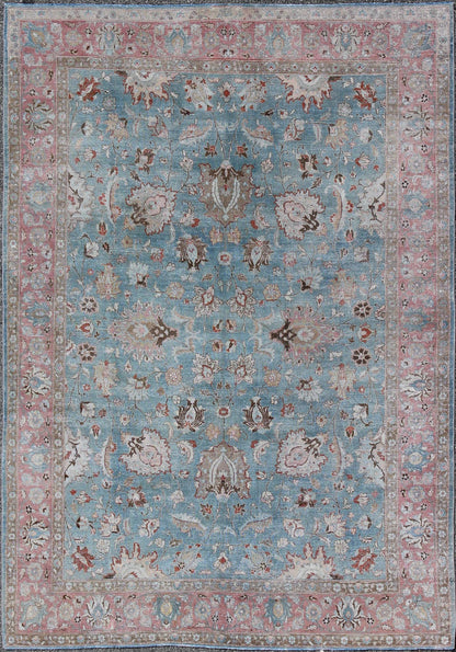 Sky Blue and Light Pink Antique Persian Tabriz Rug with Taupe Floral Motifs, rug sus - 4709, country of origin / type: Iran / Tabriz, circa 1920 This antique Persian Tabriz carpet from the early 20th century (circa 1920) features a refined palate ... - Keivan Woven ArtsSUS - 4709 - 9140Rug