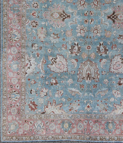Sky Blue and Light Pink Antique Persian Tabriz Rug with Taupe Floral Motifs, rug sus - 4709, country of origin / type: Iran / Tabriz, circa 1920 This antique Persian Tabriz carpet from the early 20th century (circa 1920) features a refined palate ... - Keivan Woven ArtsSUS - 4709 - 9140Rug