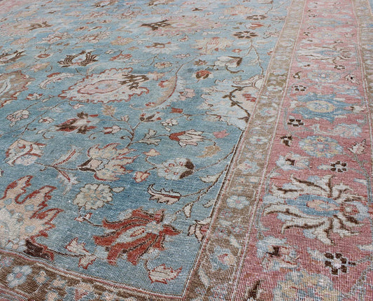 Sky Blue and Light Pink Antique Persian Tabriz Rug with Taupe Floral Motifs, rug sus - 4709, country of origin / type: Iran / Tabriz, circa 1920 This antique Persian Tabriz carpet from the early 20th century (circa 1920) features a refined palate ... - Keivan Woven ArtsSUS - 4709 - 9140