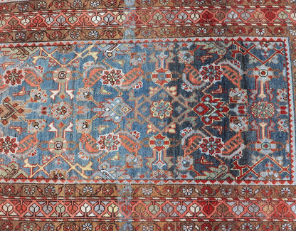 N.W. Persian Runner with Geometric Florals Set on a Deep Blue Field This Northwest Persian runner features a deep blue background flanked by multiple sand - colored and red borders. The elegant, all - over design in the field consists of a free - flow... - Keivan Woven ArtsSUS - 60 - 8395Rug