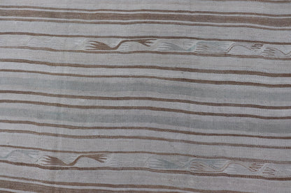Vintage Turkish Kilim Rug with Soft Cream and Beige Stripes