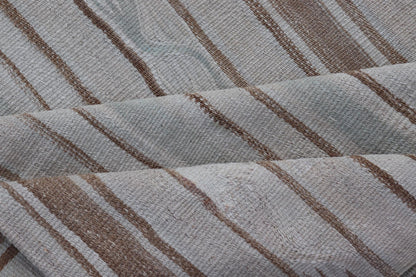 Vintage Turkish Kilim Rug with Soft Cream and Beige Stripes
