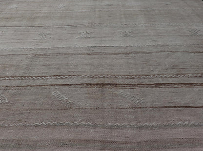 Vintage Turkish Kilim Rug with Subtle Beige Stripes and Intricate Embellishments