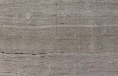 Vintage Turkish Kilim Rug with Subtle Beige Stripes and Intricate Embellishments