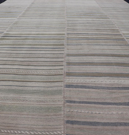 Vintage Turkish Kilim Rug with Subtle Pastel Stripes