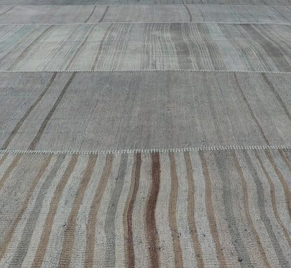 Vintage Turkish Kilim Rug with Subtle Earthy Tones and Striped Design