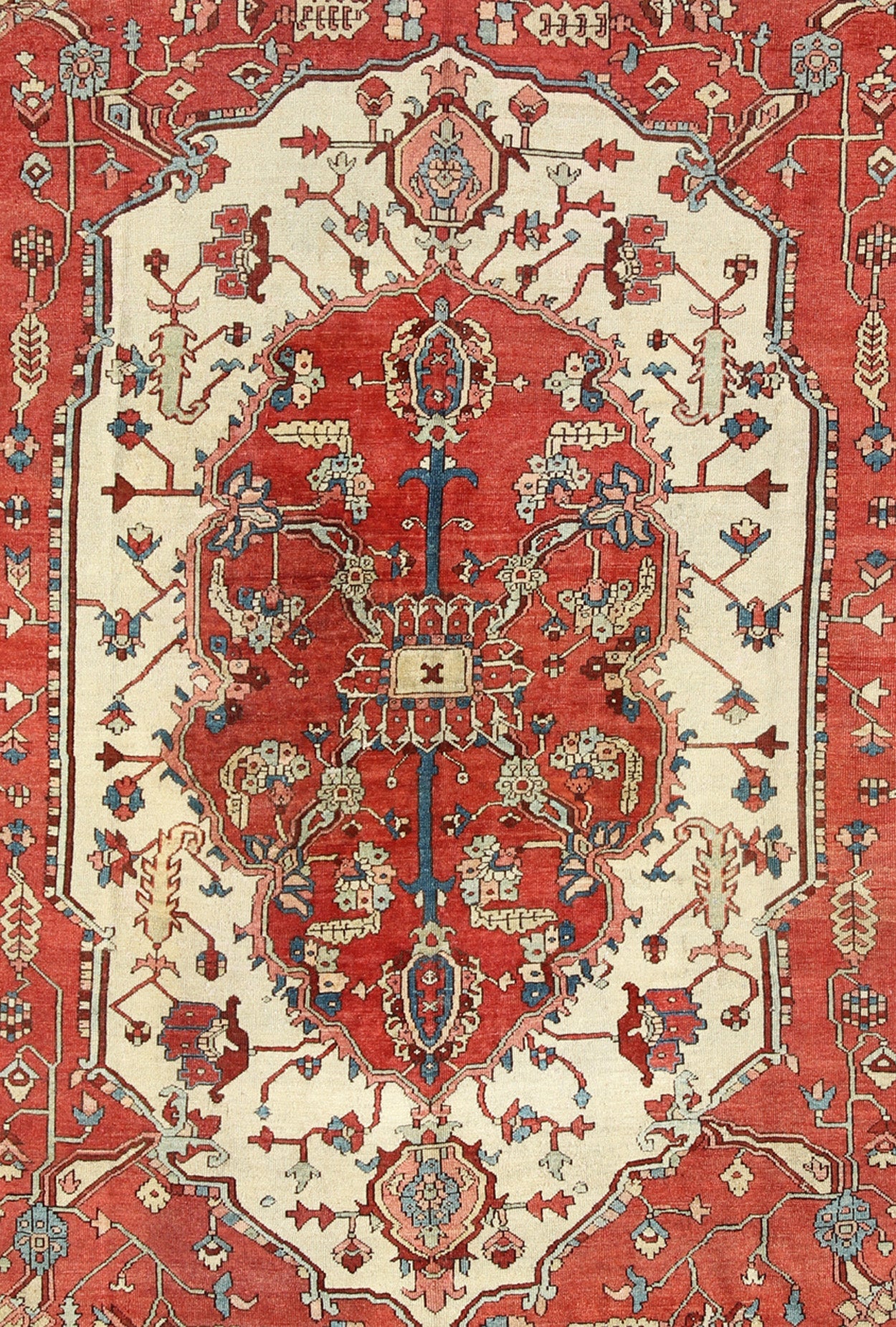 Antique Persian 19th Century Serapi Rug with Central Medallion Design in Cream Soft Red. Antique Persian Serapi Rug from 19th century, Keivan Woven Arts / rug /TRA - 0781, country of origin / type: Iran / Serapi , circa 1890. Measures: 9' ... - Keivan Woven ArtsTRA - 0781 - 711Rug