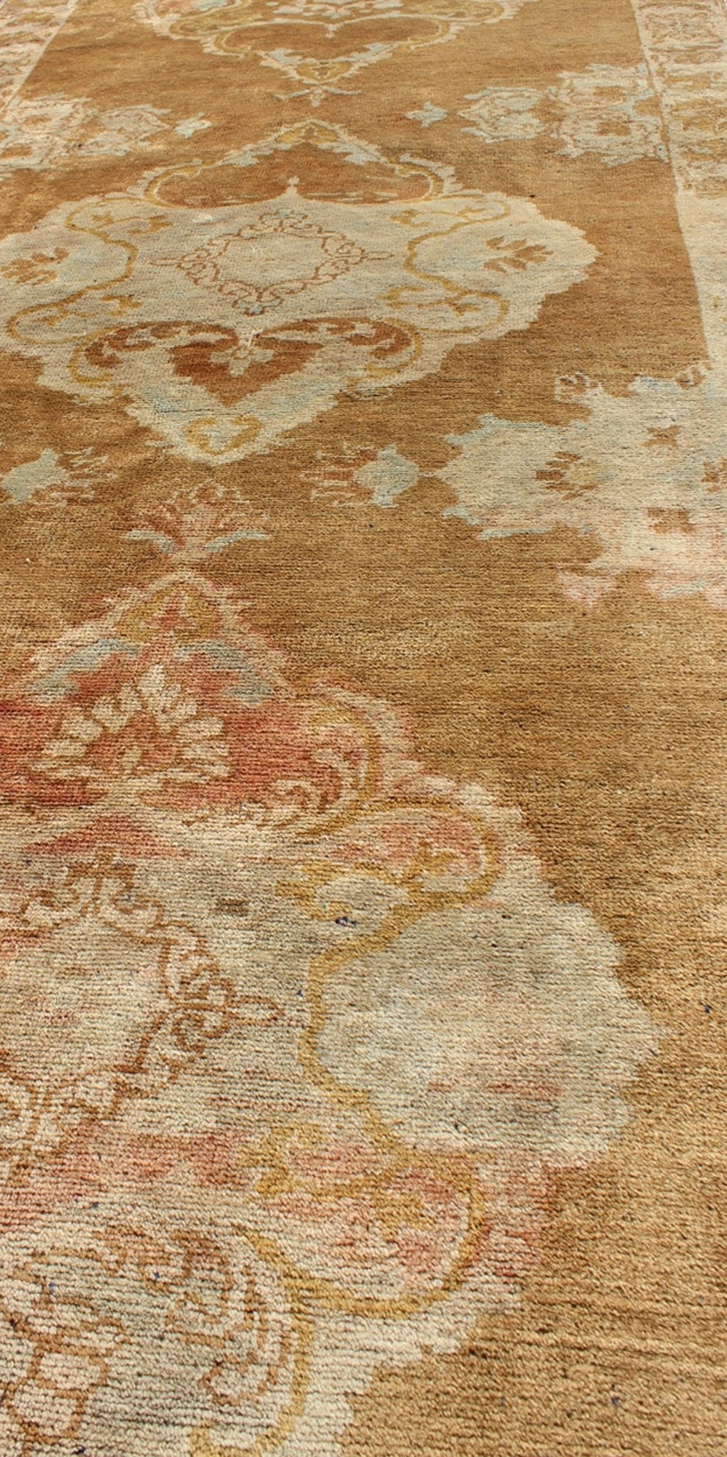 Vintage Turkish Oushak Runner with Floral Medallions in Olive Green and Ivory, rug tra - 0912, country of origin / type: Turkey / Oushak, circa mid - 20th century This beautiful vintage Oushak runner from mid - 20th century Turkey features a Classic O... - Keivan Woven ArtsTRA - 0912 - 3712Rug