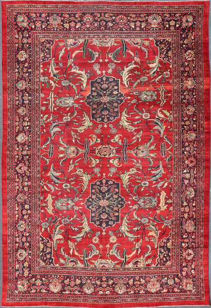Antique Persian Ziegler Sultanabad Rug with Botanical Elements Set on Red Field. Keivan Woven Arts / rug TRA - 120701, country of origin / type: Iran / Ziegler Sultanabad, circa 1900. Antique Ziegler, Antique Sultanabad Measures: 12'3 x 18'3. Thi... - Keivan Woven ArtsTRA - 120701 - 3285Rug