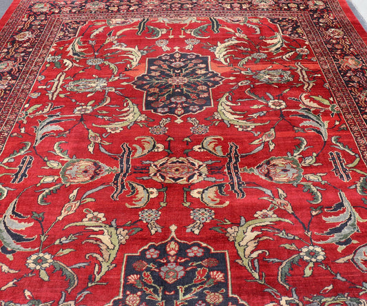Antique Persian Ziegler Sultanabad Rug with Botanical Elements Set on Red Field. Keivan Woven Arts / rug TRA - 120701, country of origin / type: Iran / Ziegler Sultanabad, circa 1900. Antique Ziegler, Antique Sultanabad Measures: 12'3 x 18'3. Thi... - Keivan Woven ArtsTRA - 120701 - 3285Rug