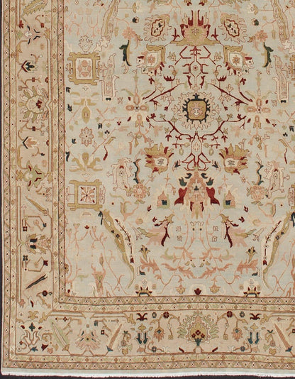 Very Large Fine Rug, made in Afghanistan, in Neutrals, Cream, Taupe, Gold, Light Blue & Green and multi colors Grandiose rug in Cream, brown, red, green, gold, light blue and earth tone hand knotted Afghanistan made rug with florals, TRA - 6031 c... - Keivan Woven ArtsTRA - 6031 - 305