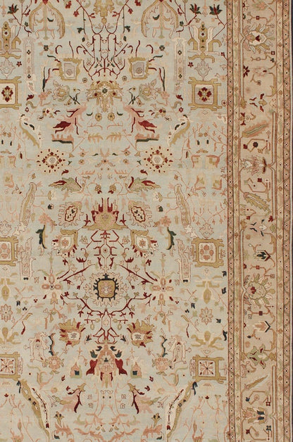 Very Large Fine Rug, made in Afghanistan, in Neutrals, Cream, Taupe, Gold, Light Blue & Green and multi colors Grandiose rug in Cream, brown, red, green, gold, light blue and earth tone hand knotted Afghanistan made rug with florals, TRA - 6031 c... - Keivan Woven ArtsTRA - 6031 - 305