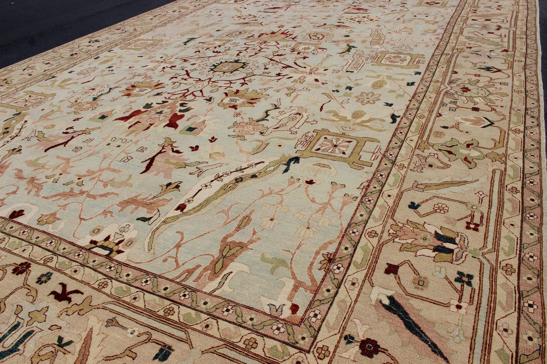 Very Large Fine Rug, made in Afghanistan, in Neutrals, Cream, Taupe, Gold, Light Blue & Green and multi colors Grandiose rug in Cream, brown, red, green, gold, light blue and earth tone hand knotted Afghanistan made rug with florals, TRA - 6031 c... - Keivan Woven ArtsTRA - 6031 - 305
