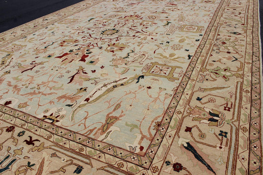 Very Large Fine Rug, made in Afghanistan, in Neutrals, Cream, Taupe, Gold, Light Blue & Green and multi colors Grandiose rug in Cream, brown, red, green, gold, light blue and earth tone hand knotted Afghanistan made rug with florals, TRA - 6031 c... - Keivan Woven ArtsTRA - 6031 - 305