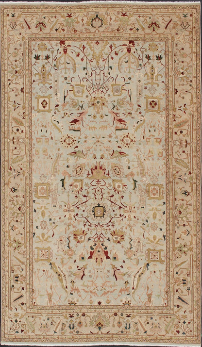 Very Large Fine Rug, made in Afghanistan, in Neutrals, Cream, Taupe, Gold, Light Blue & Green and multi colors Grandiose rug in Cream, brown, red, green, gold, light blue and earth tone hand knotted Afghanistan made rug with florals, TRA - 6031 c... - Keivan Woven ArtsTRA - 6031 - 305