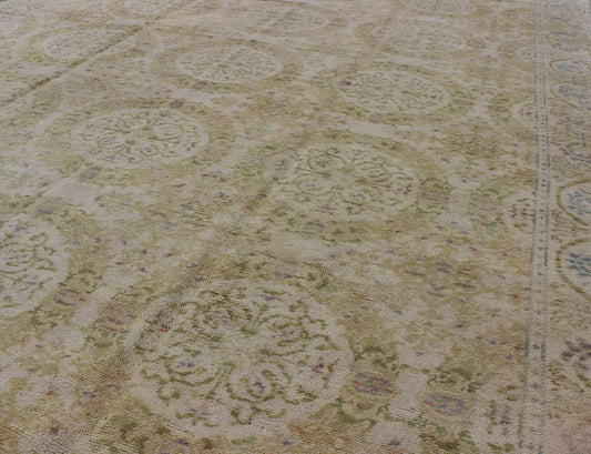 Antique Spanish Carpet in Yellow Green, Ivory and Lavender. Antique Spanish Carpet in Yellow Green, and Lavender, accent colors of medium green and light blue, Keivan Woven Arts/rug / TRA - 6052, country of origin / type: Spain / Spanish, circa 19... - Keivan Woven ArtsTRA - 6052 - 1752Rug