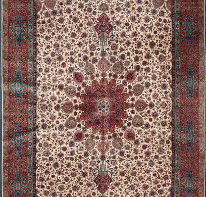 Very Fine Persian Tabriz Large Vintage Rug With Ivory Background and Classic Medallion Design. Keivan Woven Arts - Ornate and refined vintage Persian Fine Tabriz rug with medallion design Colorful Tabriz vintage rug from Persia with elegant medalli... - Keivan Woven ArtsTRA - 6053 - 1162Rug