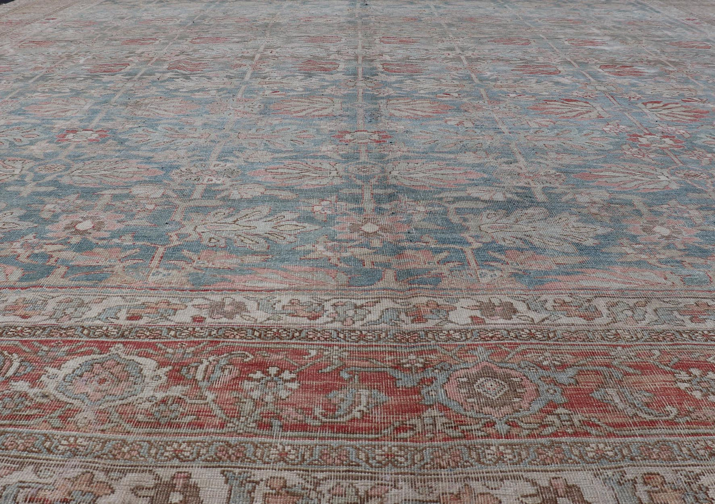 Antique Persian Bidjar With A Light Blue Background and All - Over Tribal Pattern Large antique Persian bidjar rug in light blue background and alternating floral pattern, Keivan Woven Arts / TRA - 8051. Large antique Bidjar Late 19th Century Mea... - Keivan Woven ArtsTRA - 8051 - 373Rug