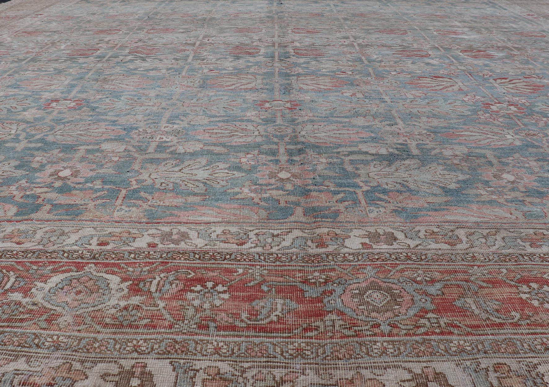 Antique Persian Bidjar With A Light Blue Background and All - Over Tribal Pattern Large antique Persian bidjar rug in light blue background and alternating floral pattern, Keivan Woven Arts / TRA - 8051. Large antique Bidjar Late 19th Century Mea... - Keivan Woven ArtsTRA - 8051 - 373Rug