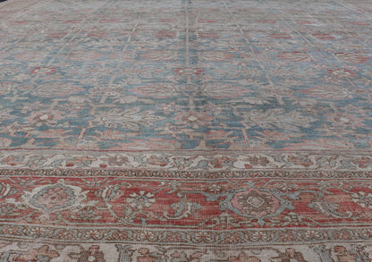Antique Persian Bidjar With A Light Blue Background and All - Over Tribal Pattern Large antique Persian bidjar rug in light blue background and alternating floral pattern, Keivan Woven Arts / TRA - 8051. Large antique Bidjar Late 19th Century Mea... - Keivan Woven ArtsTRA - 8051 - 373Rug