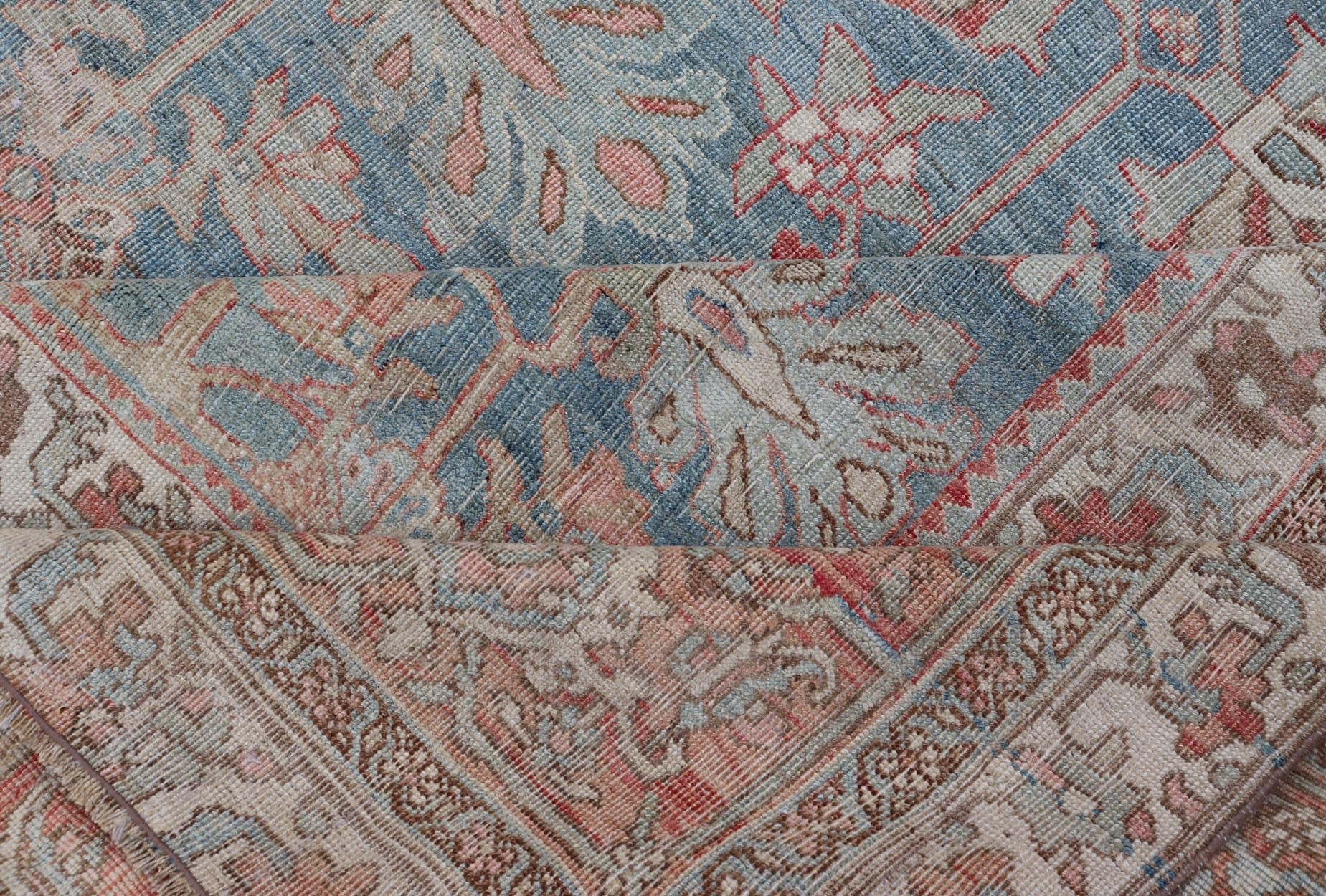 Antique Persian Bidjar With A Light Blue Background and All - Over Tribal Pattern Large antique Persian bidjar rug in light blue background and alternating floral pattern, Keivan Woven Arts / TRA - 8051. Large antique Bidjar Late 19th Century Mea... - Keivan Woven ArtsTRA - 8051 - 373Rug