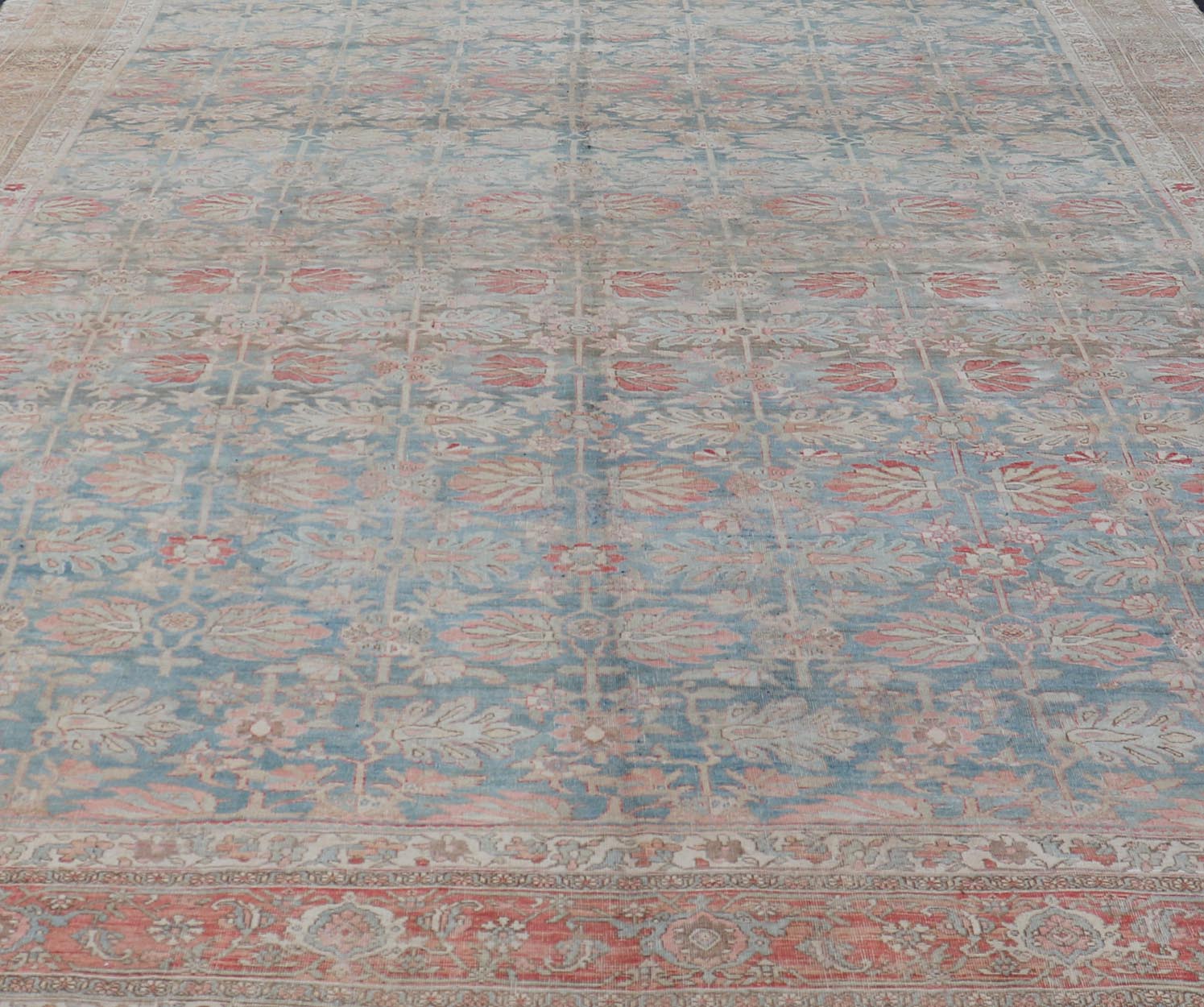 Antique Persian Bidjar With A Light Blue Background and All - Over Tribal Pattern Large antique Persian bidjar rug in light blue background and alternating floral pattern, Keivan Woven Arts / TRA - 8051. Large antique Bidjar Late 19th Century Mea... - Keivan Woven ArtsTRA - 8051 - 373Rug