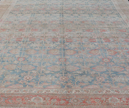 Antique Persian Bidjar With A Light Blue Background and All - Over Tribal Pattern Large antique Persian bidjar rug in light blue background and alternating floral pattern, Keivan Woven Arts / TRA - 8051. Large antique Bidjar Late 19th Century Mea... - Keivan Woven ArtsTRA - 8051 - 373Rug
