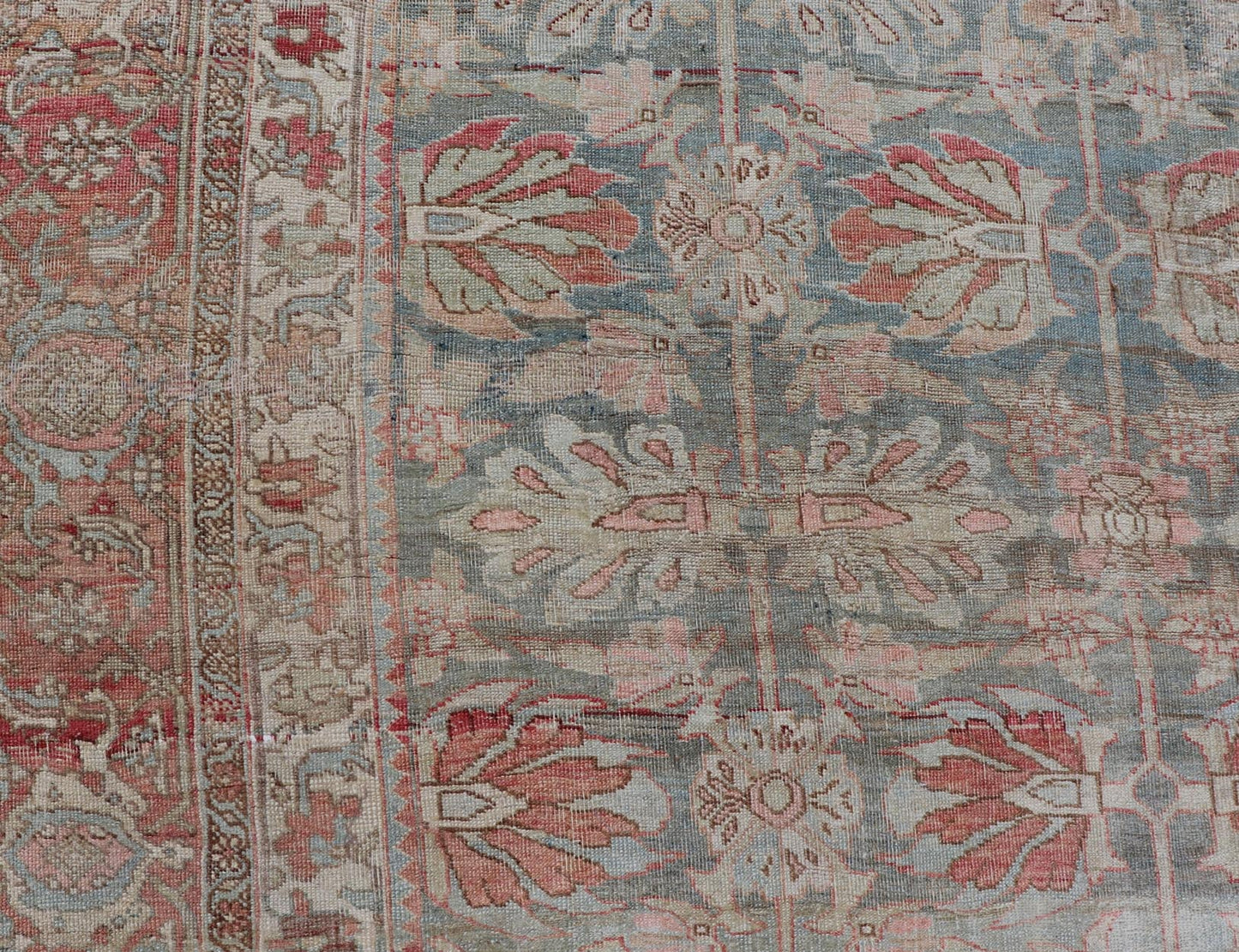 Antique Persian Bidjar With A Light Blue Background and All - Over Tribal Pattern Large antique Persian bidjar rug in light blue background and alternating floral pattern, Keivan Woven Arts / TRA - 8051. Large antique Bidjar Late 19th Century Mea... - Keivan Woven ArtsTRA - 8051 - 373Rug